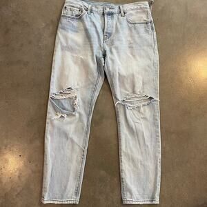 Levi 501 distressed light wash blue denim jeans mens straight leg pants 28 x 32